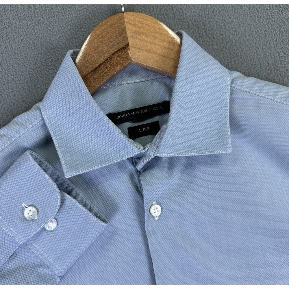 John Varvatos Shirt Mens 14.5 Blue Slim Luxe Prep Quiet Luxury Cutaway Collar